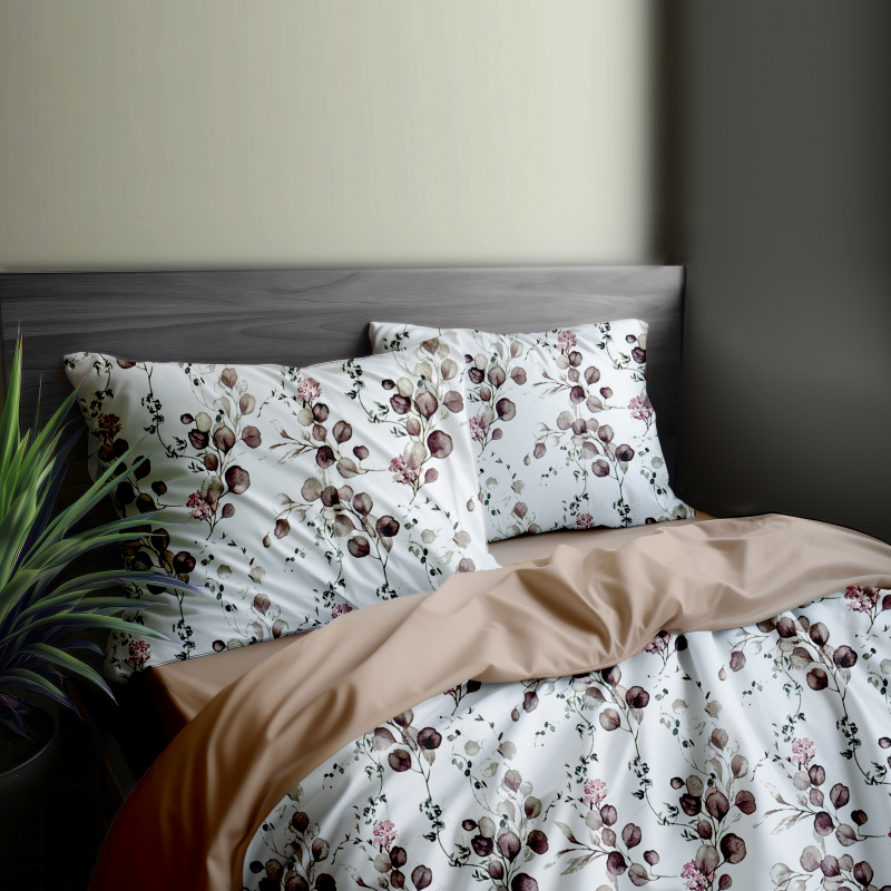 Ervi Bavlněné povlečení oboustranné - Eukalyptový dotek fialovo - hnědý/béžové