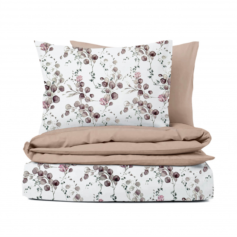 Ervi Bavlněné povlečení oboustranné - Eukalyptový dotek fialovo - hnědý/béžové