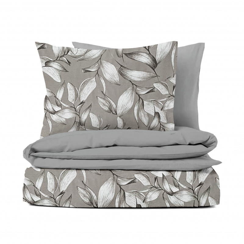 Ervi Bavlněné povlečení oboustranné - Elegantní větvičky/šedé