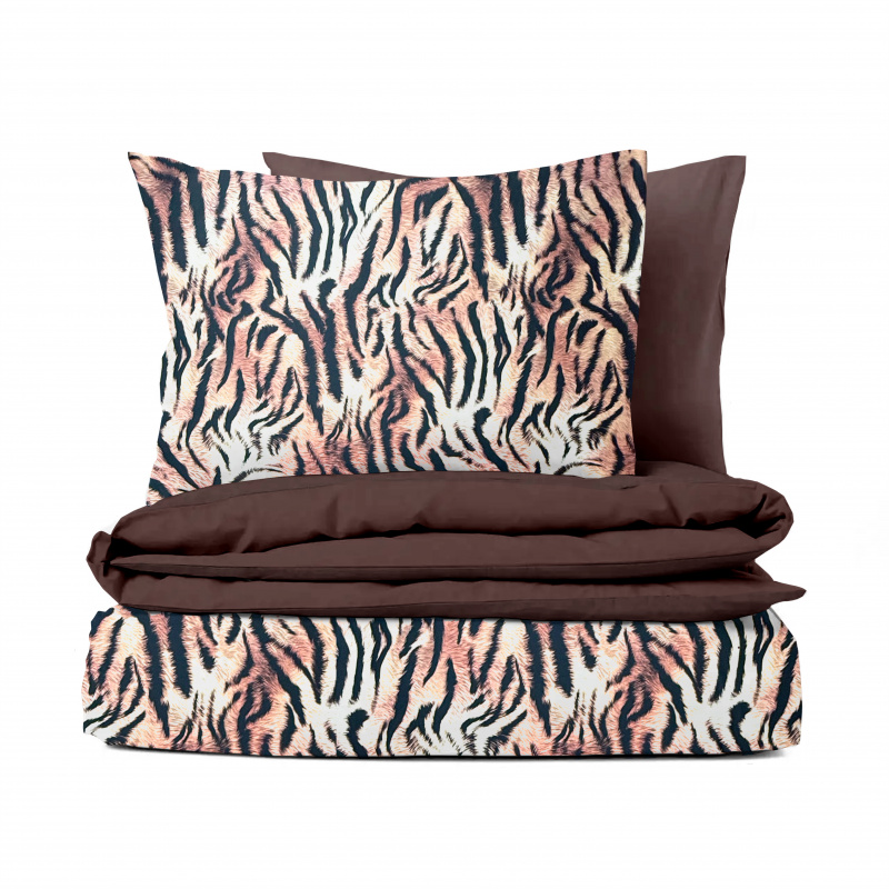 Ervi Bavlněné Saténové povlečení DELUXE DUO - Elegance Tygří/hnědé