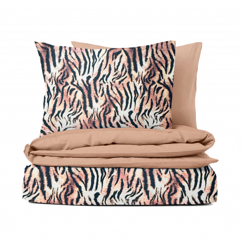 Ervi Bavlněné Saténové povlečení DELUXE DUO - Elegance Tygří/béžové