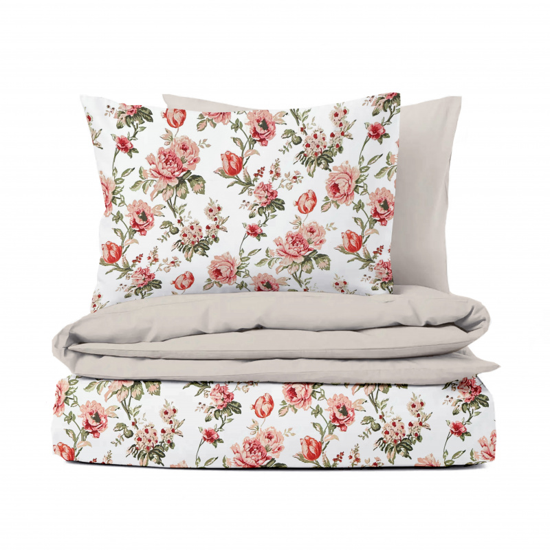 Ervi Bavlněné povlečení oboustranné - Šepot květin/béžové