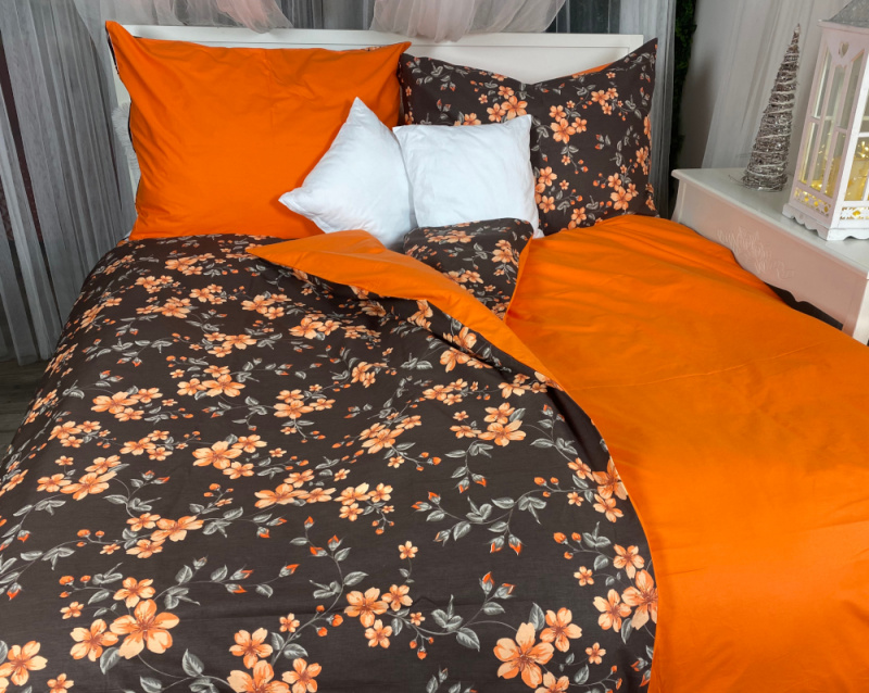 Ervi bavlněné povlečení oboustranné - květy na hnědém