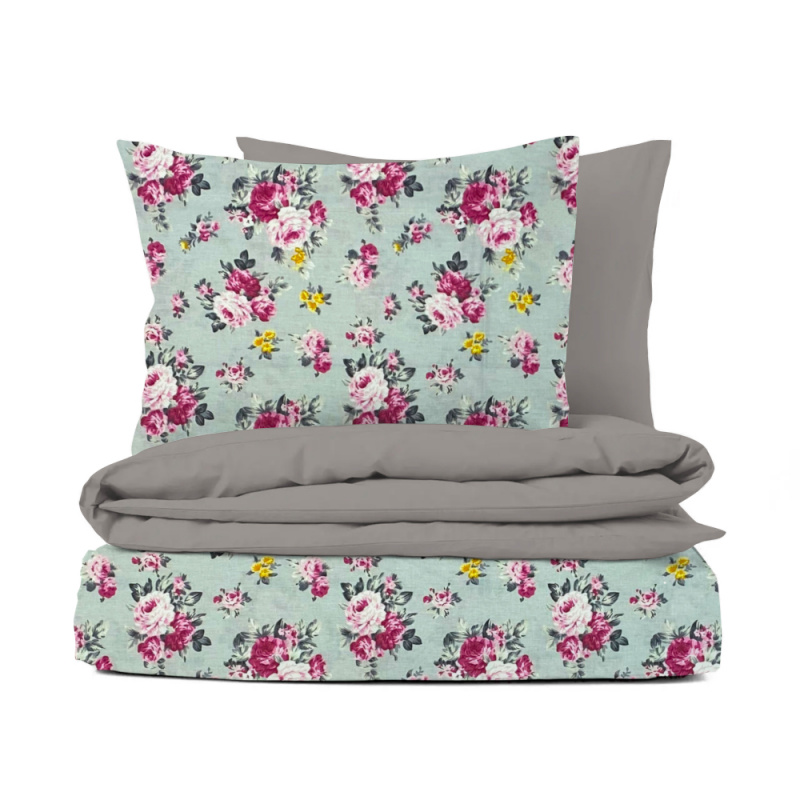 Ervi bavlněné povlečení oboustranné - Růžičky na šedém/šedé