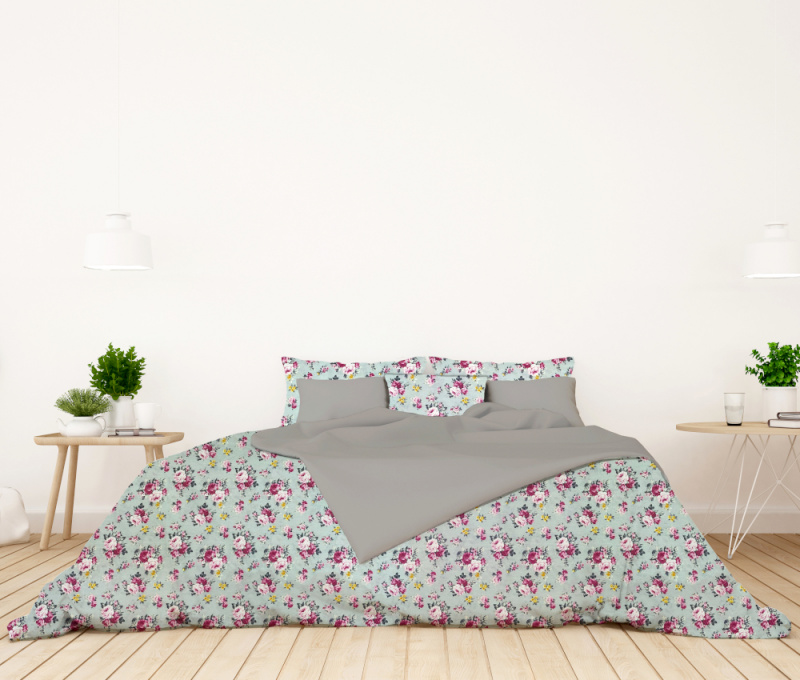 Ervi bavlněné povlečení oboustranné - Růžičky na šedém/šedé