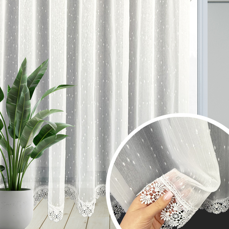 Ervi voálová﻿ hotová záclona s krajkou - prší /Rain (různé velikosti)