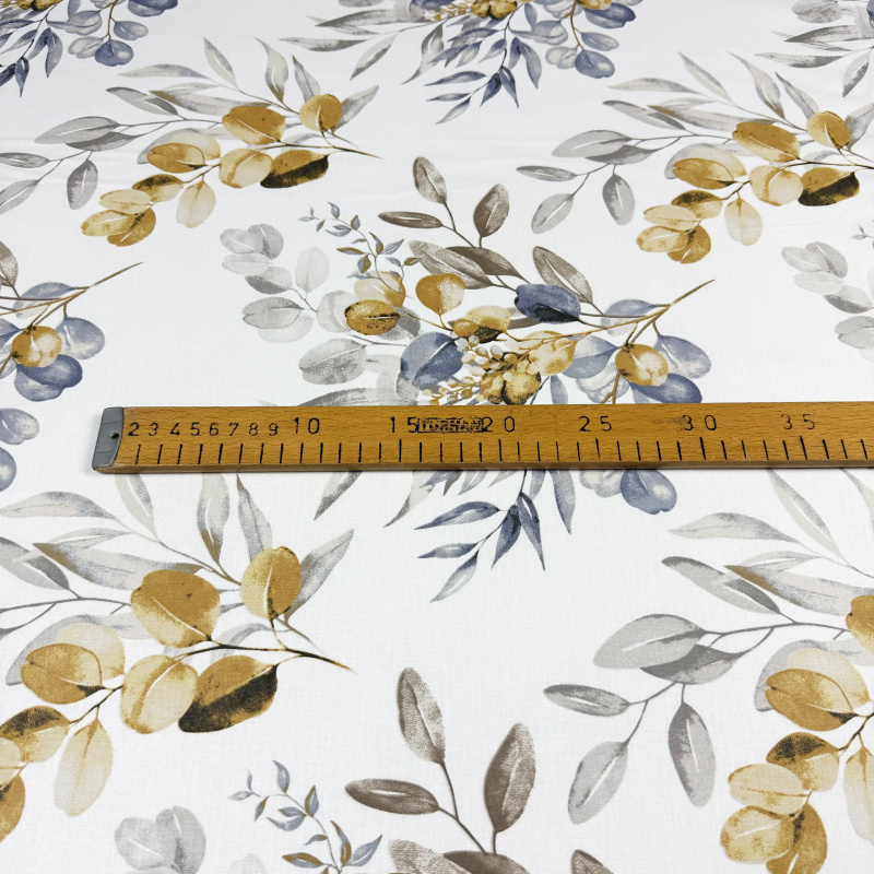 Ervi Bavlněné povlečení oboustranné - eukalyptové větvičky podzimní/tmavě modré