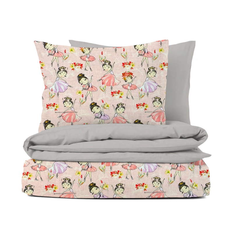 Ervi bavlněné povlečení oboustranné - baleríny na růžovém/šedé