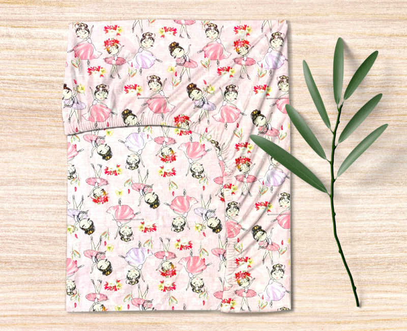 Ervi bavlněné napínací prostěradlo - baleríny na růžovém