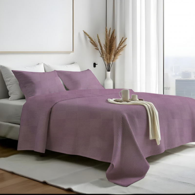 Ervi 100% Bavlněný multifunkční deka-přehoz na postel Waffle - Levandulový