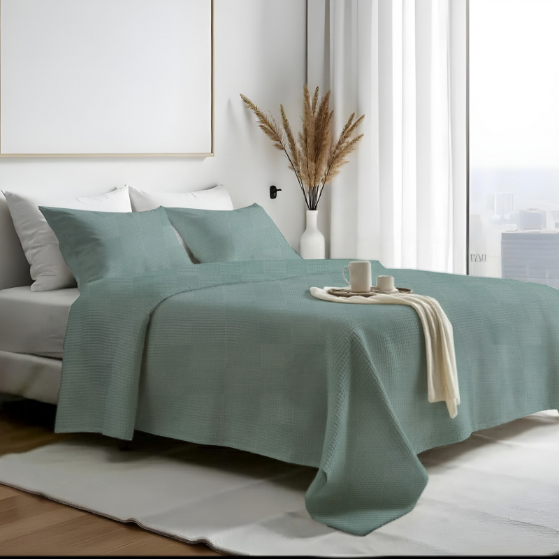 Ervi 100% Bavlněný multifunkční deka-přehoz na postel Waffle - akvamarín