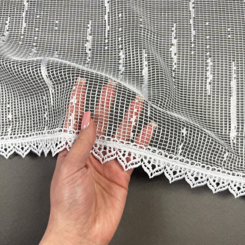 Vitrážová žakárová záclona s krajkou 11717, (různé velikosti), metráž