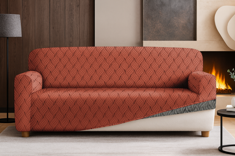 Napínací potah na třímístnou pohovku Madrid - terakotový