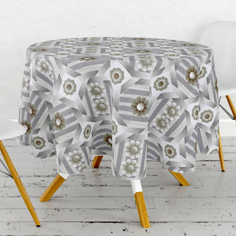 Ubrus PVC kulatý Fl-1710 – Rustikální elegance šedá (různé velikosti)