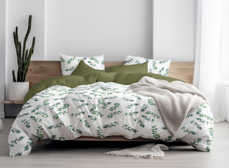 Ervi Bavlněné povlečení oboustranné - Zahradní pohoda/olivové