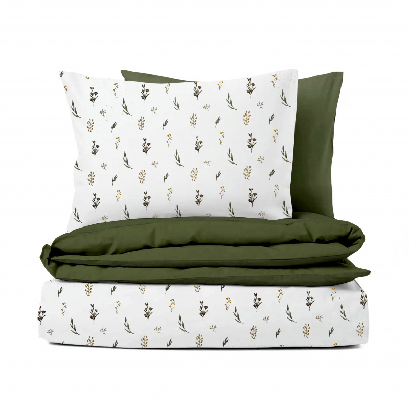 Ervi Bavlněné povlečení oboustranné - Louka snů/olivové