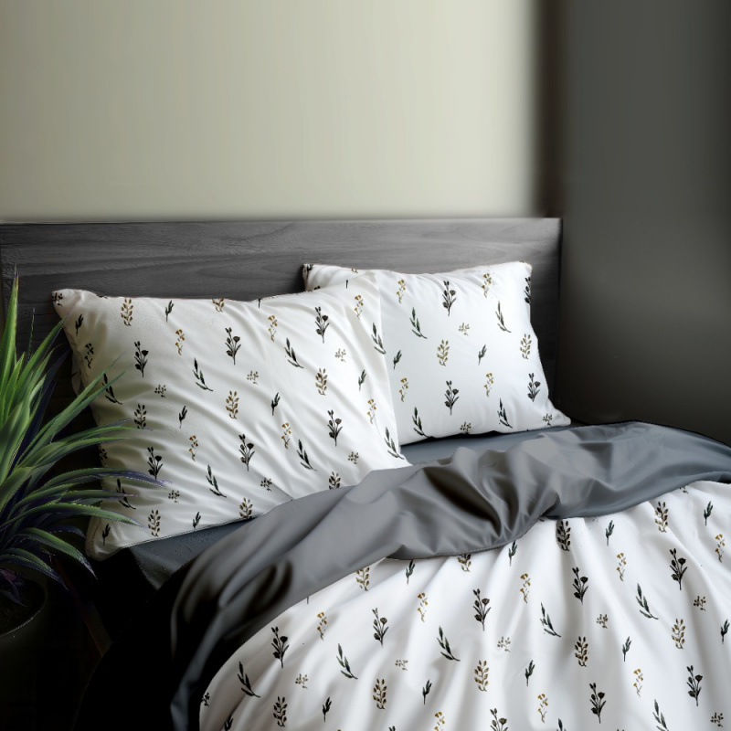 Ervi Bavlněné povlečení DUO - Louka snů/tmavě šedé