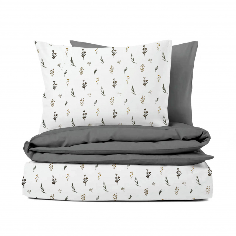 Ervi Bavlněné povlečení DUO - Louka snů/tmavě šedé