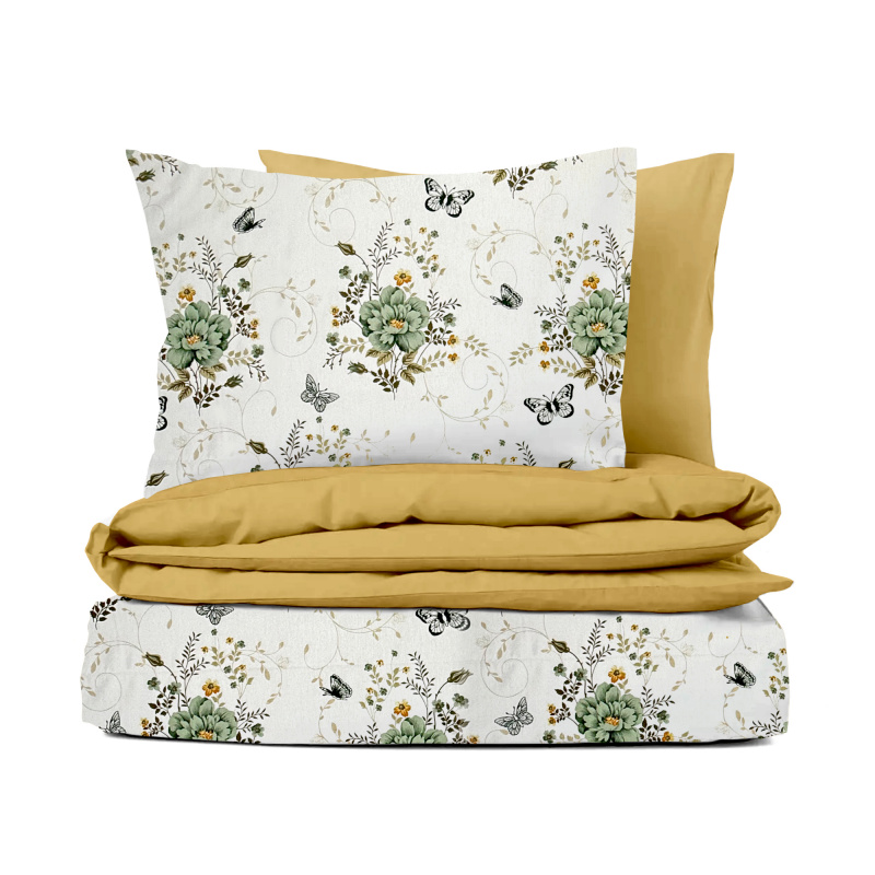Ervi Bavlněné povlečení oboustranné - Letní poetika/hořčice