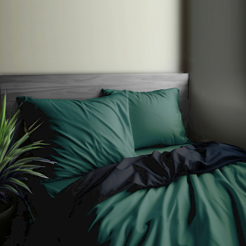 Ervi Luxsusní saténové oboustranné bavlněné povlečení Šalvějové zelené/černé