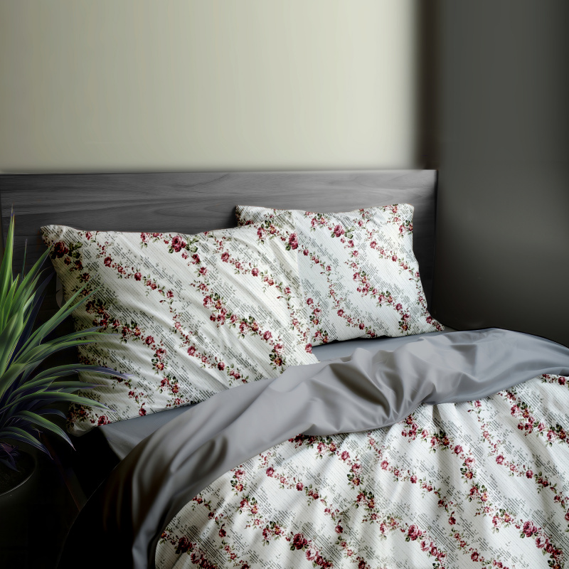 Ervi Bavlněné povlečení oboustranné - Květinová stezka/šedé