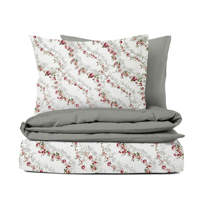Ervi Bavlněné povlečení oboustranné - Květinová stezka/šedé