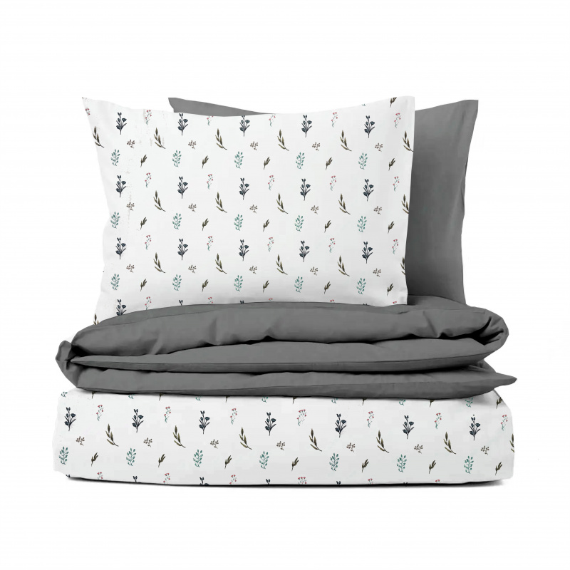 Ervi Bavlněné povlečení oboustranné - Louka snů 2/tmavě šedé