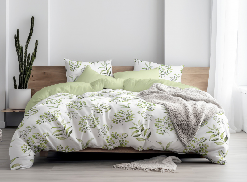 Ervi Bavlněné povlečení oboustranné - Zelená harmonie/světle olivové
