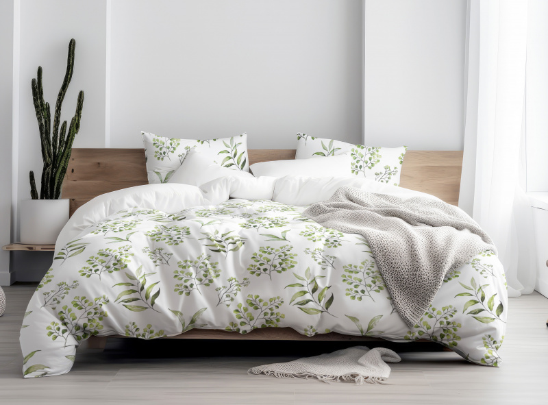 Ervi Bavlněné povlečení oboustranné - Zelená harmonie/bílé