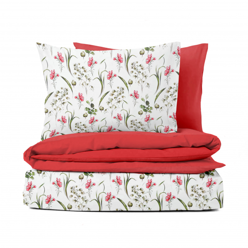 Ervi Bavlněné povlečení oboustranné - Dotek květů/červené