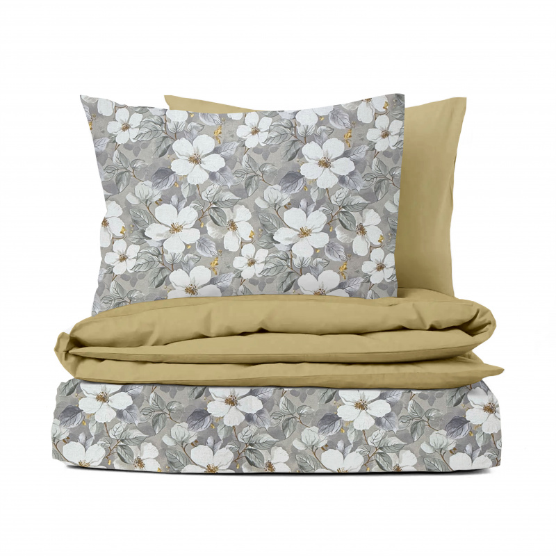 Ervi Bavlněné povlečení oboustranné - Tichá romance šedé/hořčice