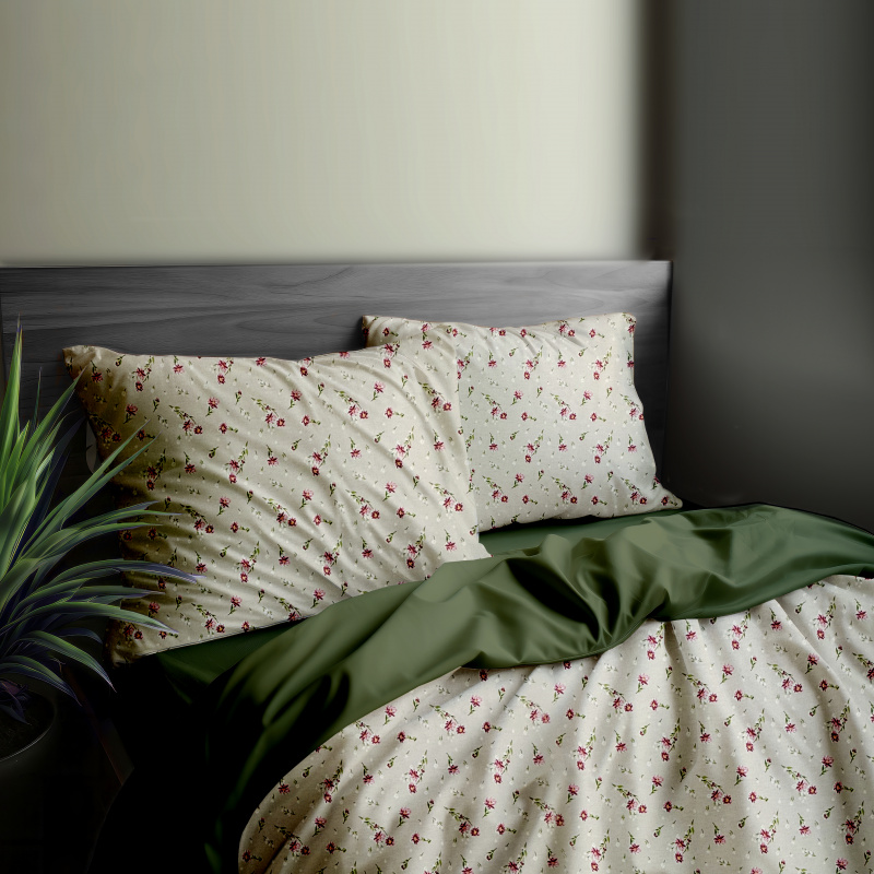 Ervi Bavlněné povlečení oboustranné - Jemná louka/olivové