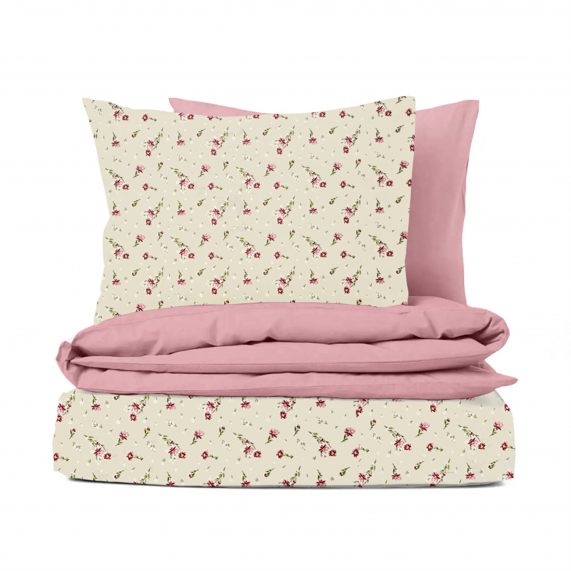 Ervi Bavlněné povlečení oboustranné - Jemná louka/růžové