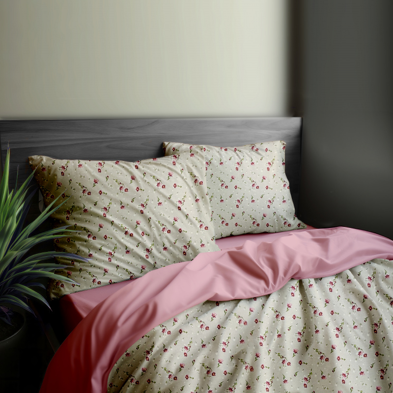 Ervi Bavlněné povlečení oboustranné - Jemná louka/růžové