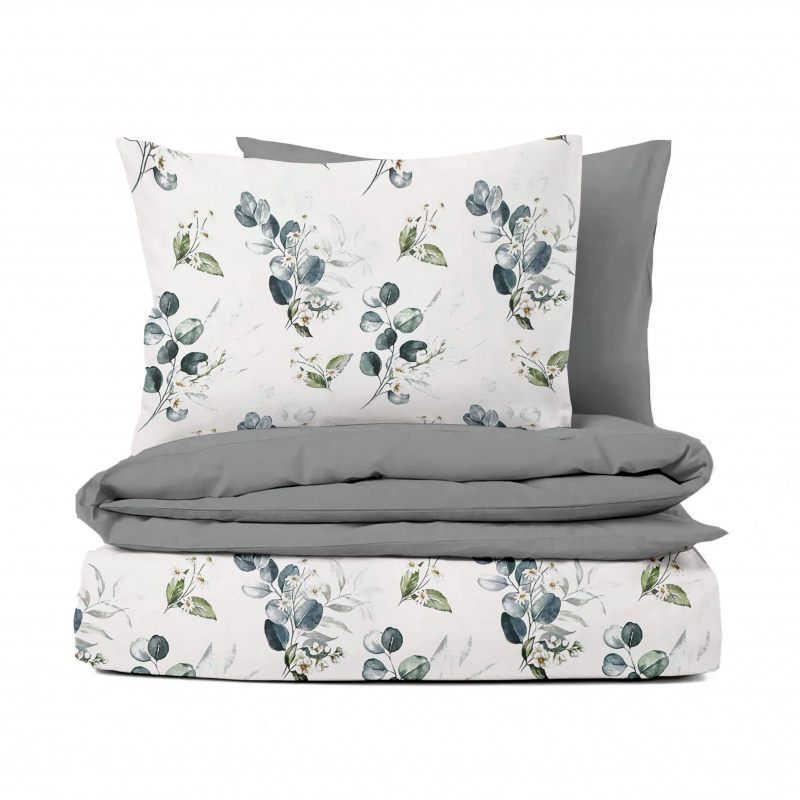 Ervi Bavlněné Saténové povlečení DELUXE DUO - Dotek Přírody/šedé