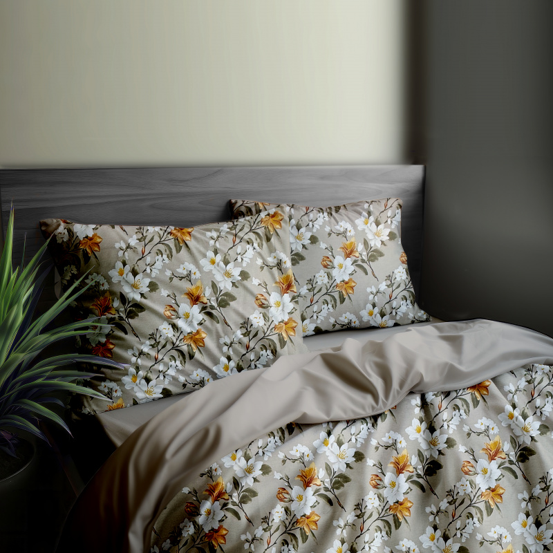 Ervi Bavlněné povlečení oboustranné - Magnóliový klid/béžové