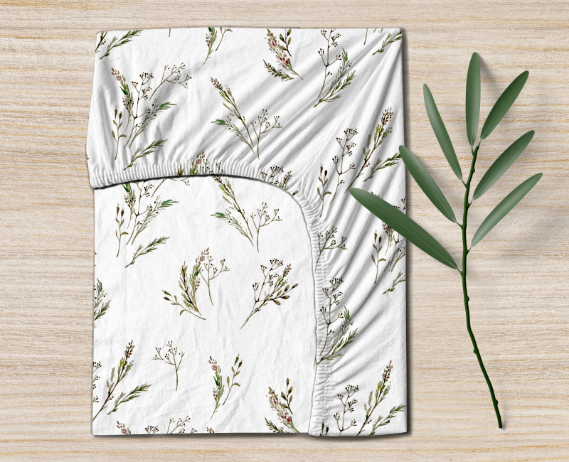 Ervi Saténové napínací prostěradlo - Jemné bylinky