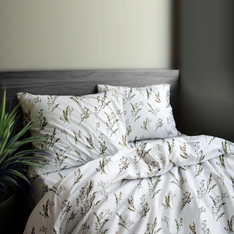 Ervi Bavlněné Saténové povlečení DELUXE - Jemné bylinky