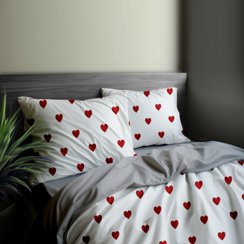 Ervi Bavlněné povlečení oboustranné - Srdíčkový sen/šedé