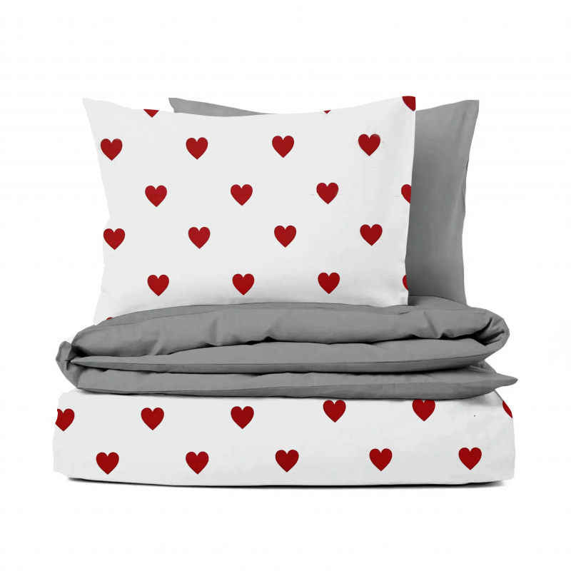 Ervi Bavlněné povlečení oboustranné - Srdíčkový sen/šedé