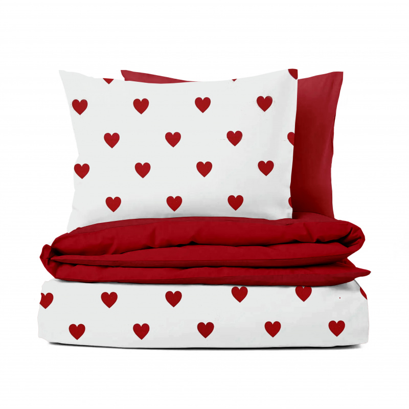 Ervi Bavlněné povlečení oboustranné - Srdíčkový sen/červené
