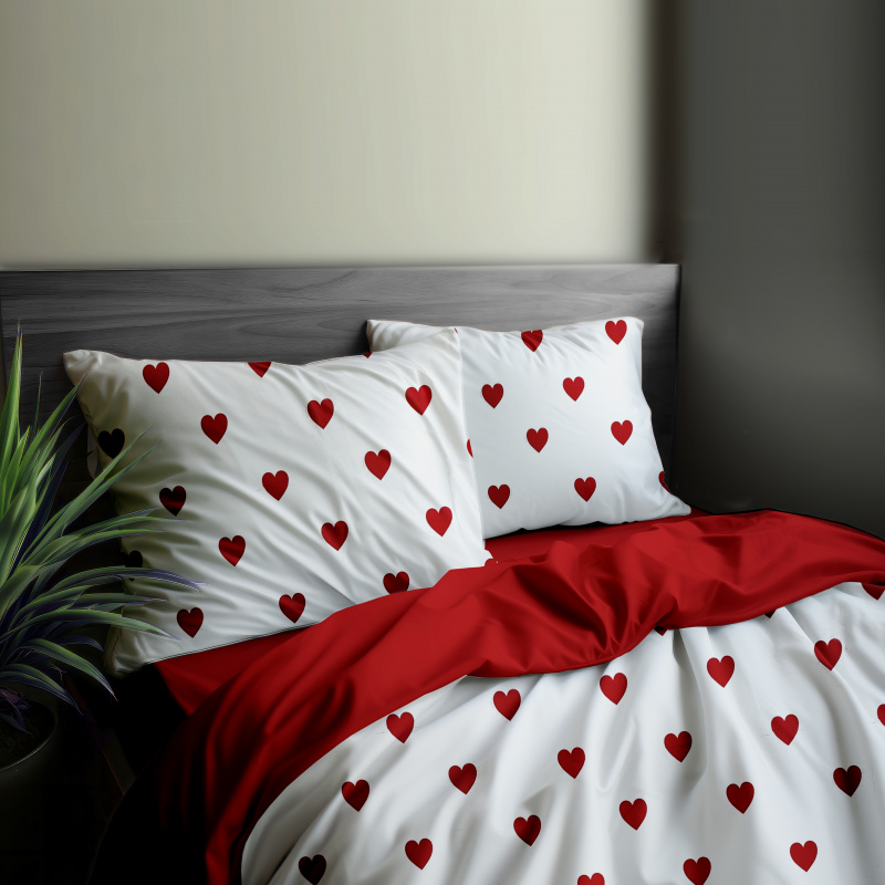 Ervi Bavlněné povlečení oboustranné - Srdíčkový sen/červené
