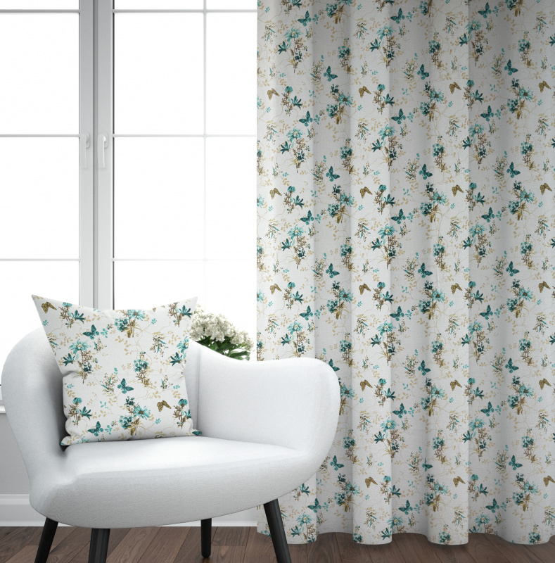 Ervi Bavlněný závěs - Tanec motýlů tyrkysový