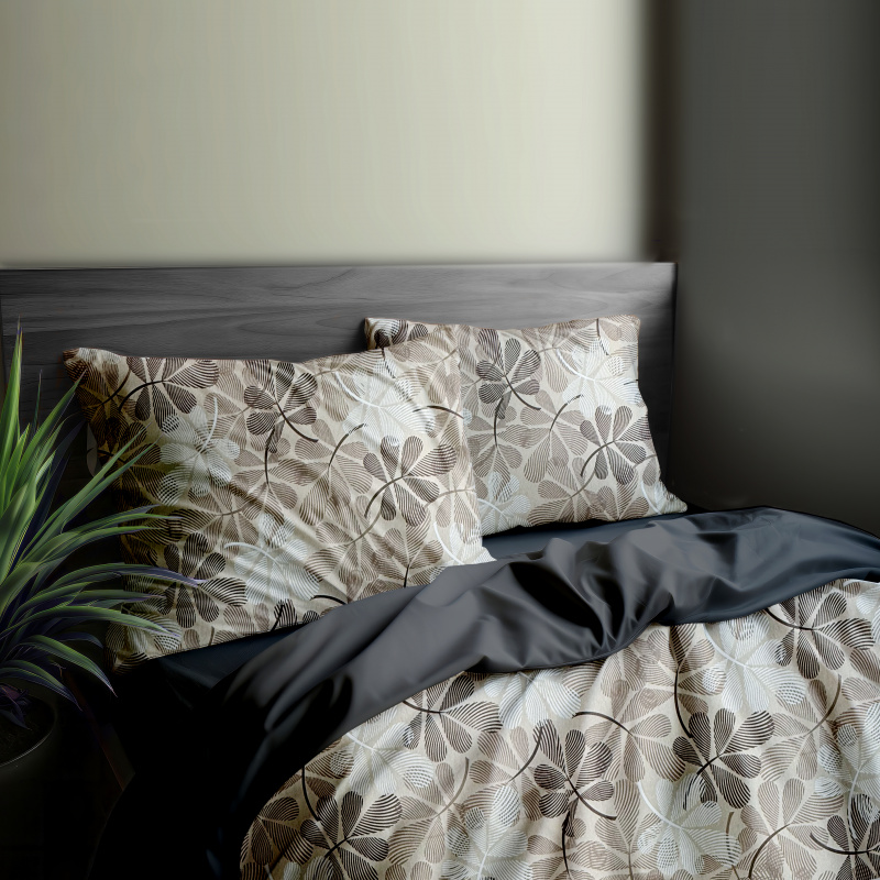 Ervi Bavlněné povlečení oboustranné - Listová poezie/tmavě šedé