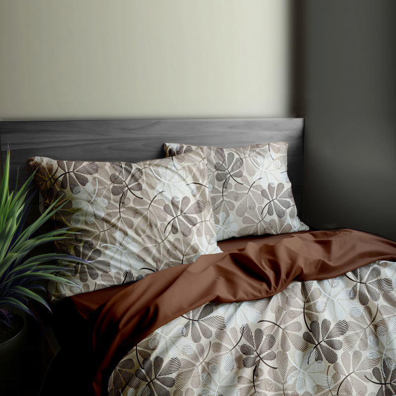 Ervi Bavlněné povlečení oboustranné - Listová poezie/hnědé