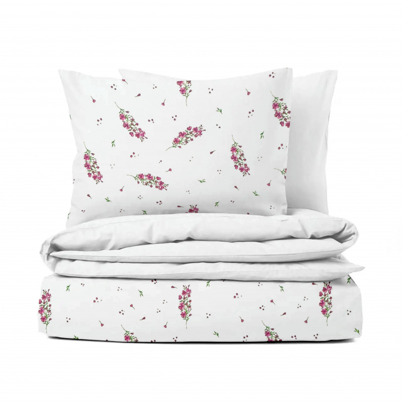 Ervi Bavlněné povlečení oboustranné - Růžový květ jara/bílé