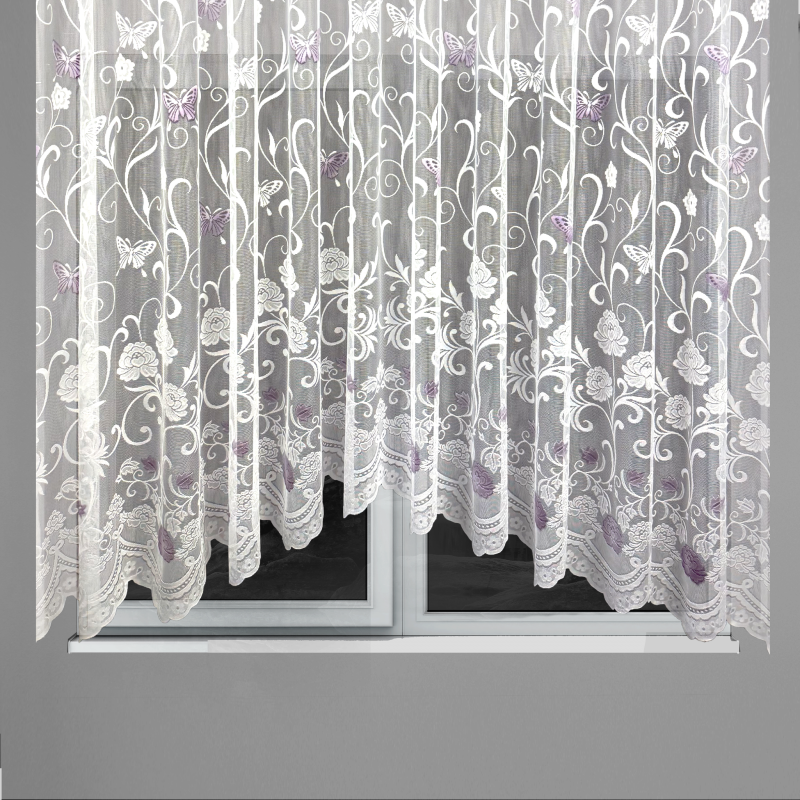 Ervi oblouková hotova záclona s řasící páskou - 7514 fialoví motýli