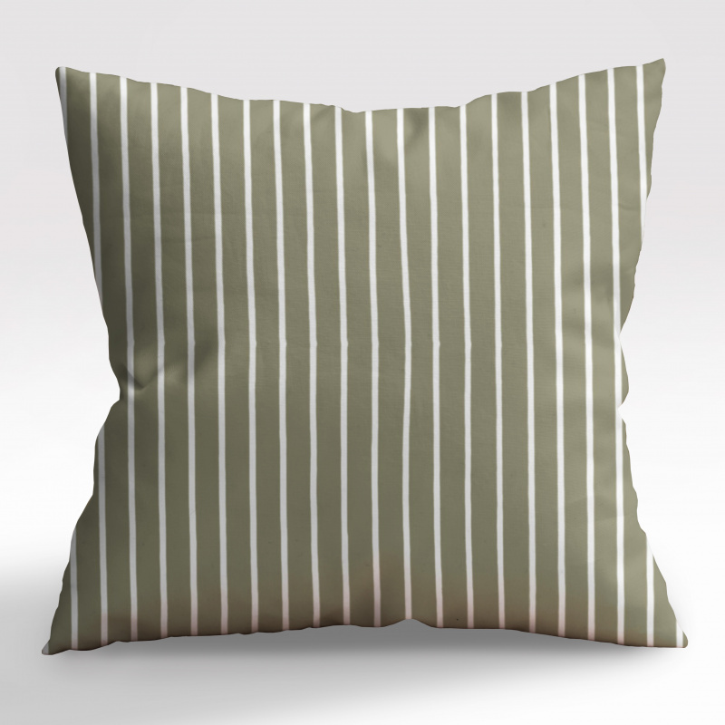 Ervi povlak na polštář Bavlněný - Pruhované elegance bílé pruhy na olivovém