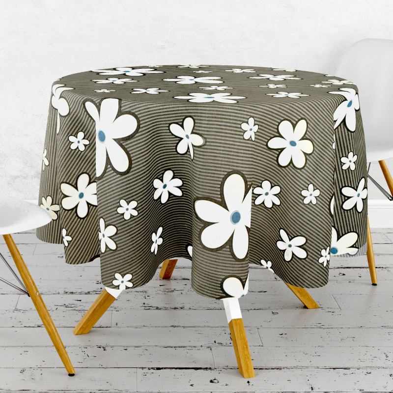 Ubrus PVC kulatý DC-900D – Kopretinový tanec na šedém (různé velikosti)