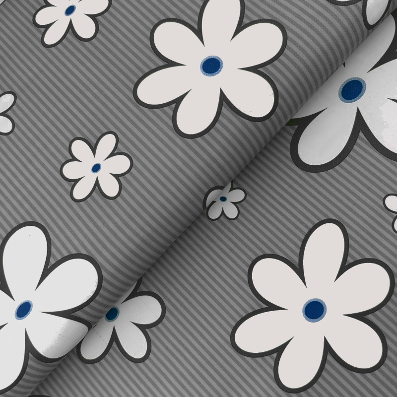 Ubrus PVC DC-900D – Kopretinový tanec na šedém (různé velikosti)